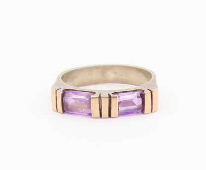 14k Gold & 925 Sterling Silver Vintage Ring Classic Amethyst Band Sz 7.5 RG36425