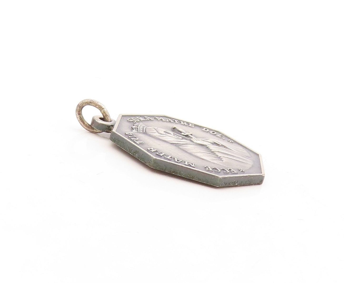 925 Sterling Silver Vintage Pendant Dark Tone Religious Saint Carved  PT23866