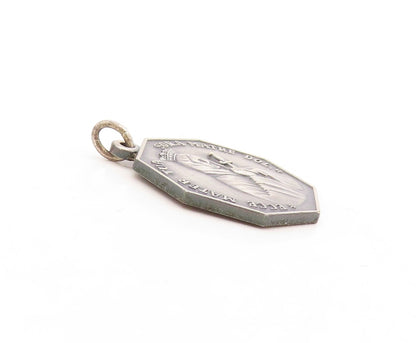 925 Sterling Silver Vintage Pendant Dark Tone Religious Saint Carved  PT23866