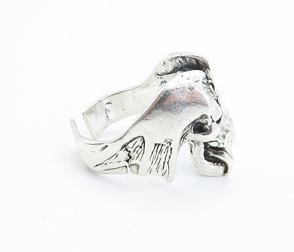 925 Sterling Silver  Vintage Sculpted Skull Head Statement Ring Sz 11.5 RG6238