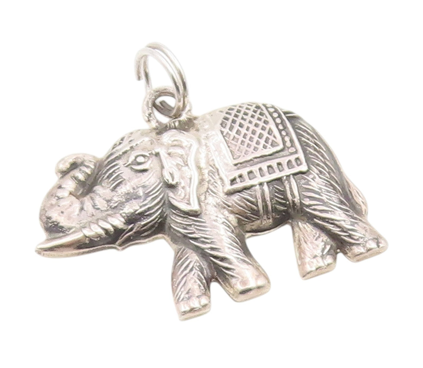 925 Sterling Silver Vintage Pendant Etched Majestic Royal Elephant Charm PT25923