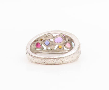 925 Sterling Silver Vintage Ring Multi Gemstone Cluster Band  Sz 7  RG34785
