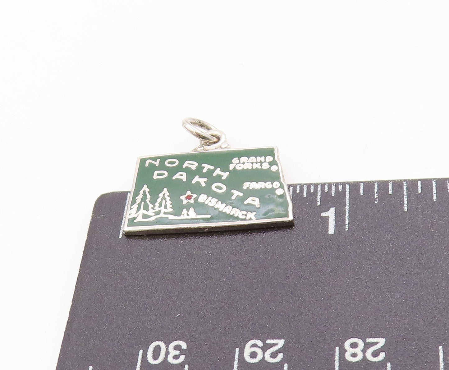 925 Sterling Silver Vintage Pendant Enameled North Dakota State Charm  PT24980