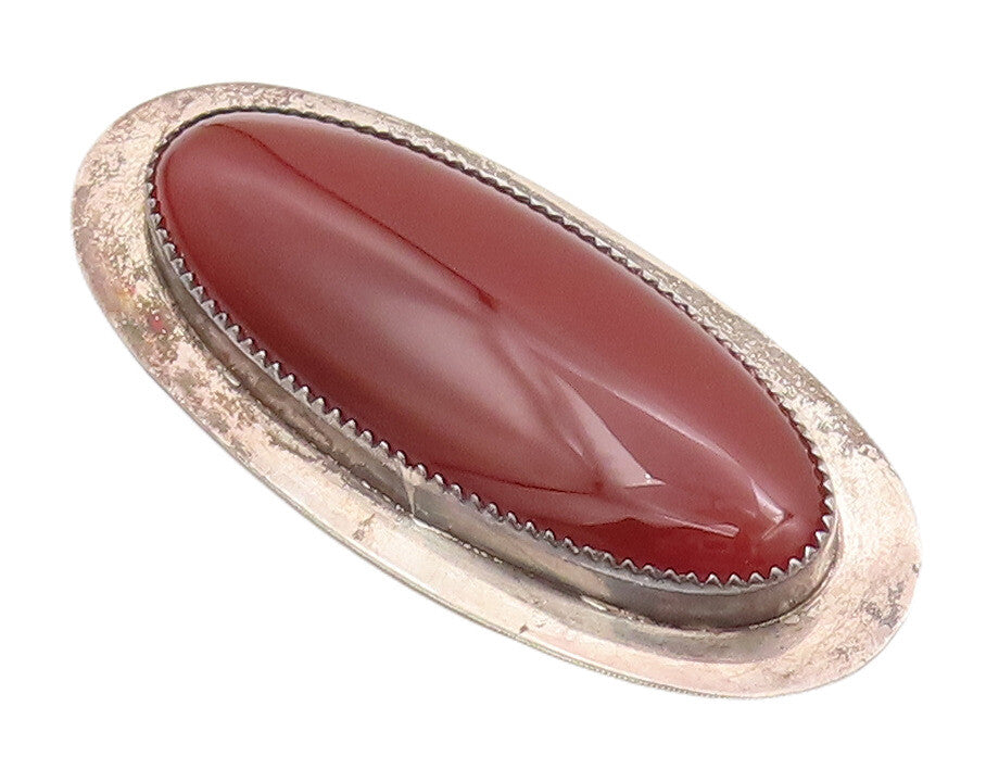 925 Sterling Silver Vintage Brooch Pin PAQUIN ZUNI Large Oval Red Gem  BP10898