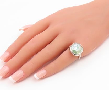 925 Sterling Silver Vintage Ring Minimalist Green Stone Band  Sz 5  RG35457
