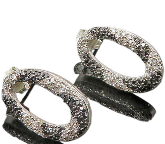 925 Sterling Silver  Vintage Black Spinel & Topaz Oval Drop Earrings  EG11002