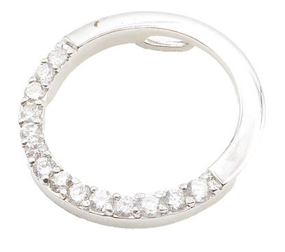 925 Sterling Silver  Cubic Zirconia Shiny Open Circle Pendant  PT11726