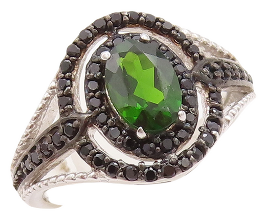 925 Sterling Silver Vintage Ring Green Topaz Cutout Spinel Bands  Sz 7  RG29733