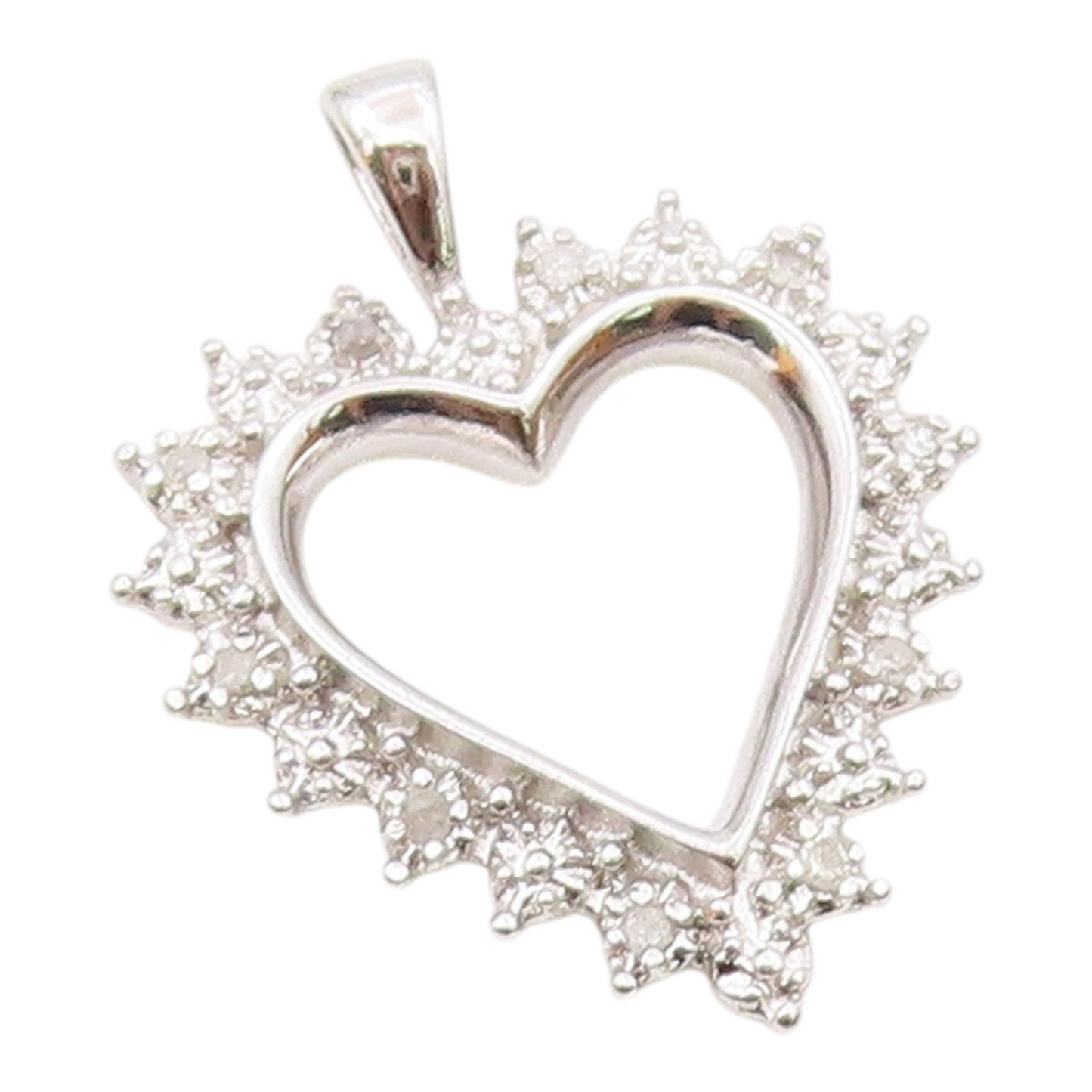 925 Sterling Silver  Shiny Genuine Diamonds Open Love Heart Pendant  PT11394