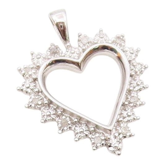 925 Sterling Silver  Shiny Genuine Diamonds Open Love Heart Pendant  PT11394