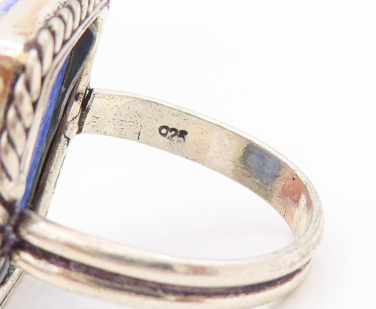 925 Sterling Silver Vintage Ring Gemstone With Twisted Rope Edge Sz 8.5 RG33582