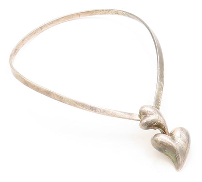 LOS BALLESTEROS 925 Silver  Vintage Oxidized Love Heart Collar Necklace NE1630