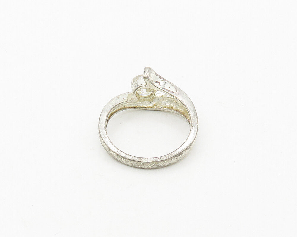 925 Sterling Silver  Vintage Cubic Zirconia Bypass Band Ring Sz 7.5  RG19678