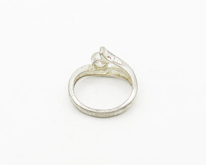 925 Sterling Silver  Vintage Cubic Zirconia Bypass Band Ring Sz 7.5  RG19678
