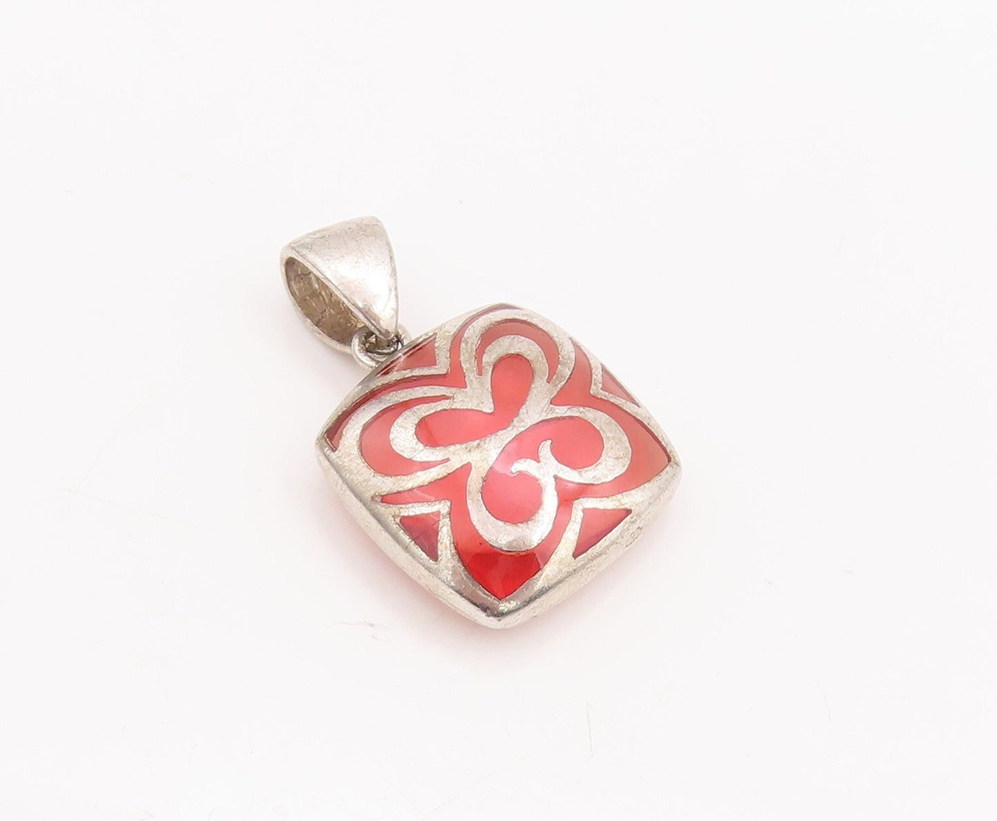 925 Sterling Silver Vintage Pendant Red Gemstone Caged Heart Design  PT23289