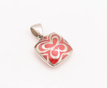 925 Sterling Silver Vintage Pendant Red Gemstone Caged Heart Design  PT23289