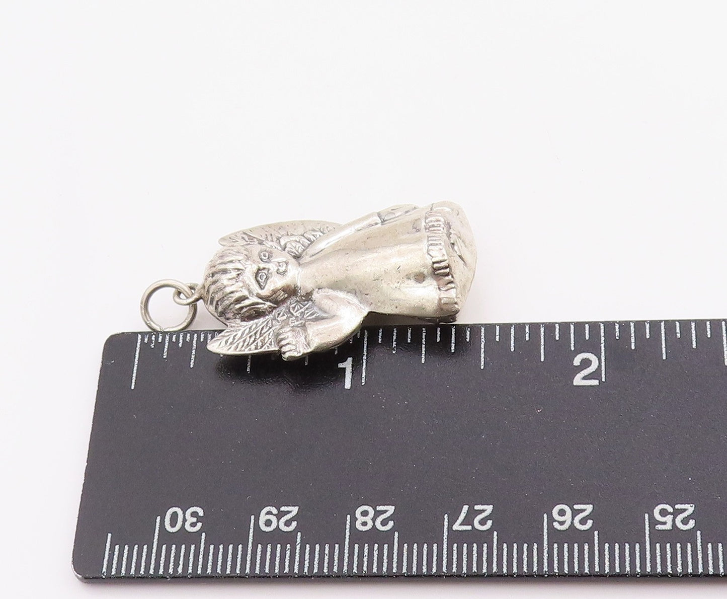 925 Sterling Silver Vintage Pendant Carved Sweet Guardian Angel Charm  PT24940