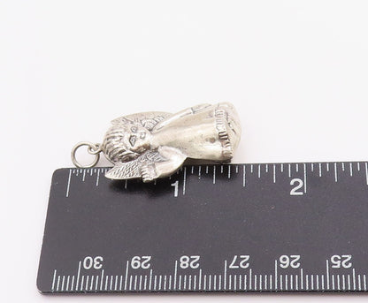 925 Sterling Silver Vintage Pendant Carved Sweet Guardian Angel Charm  PT24940
