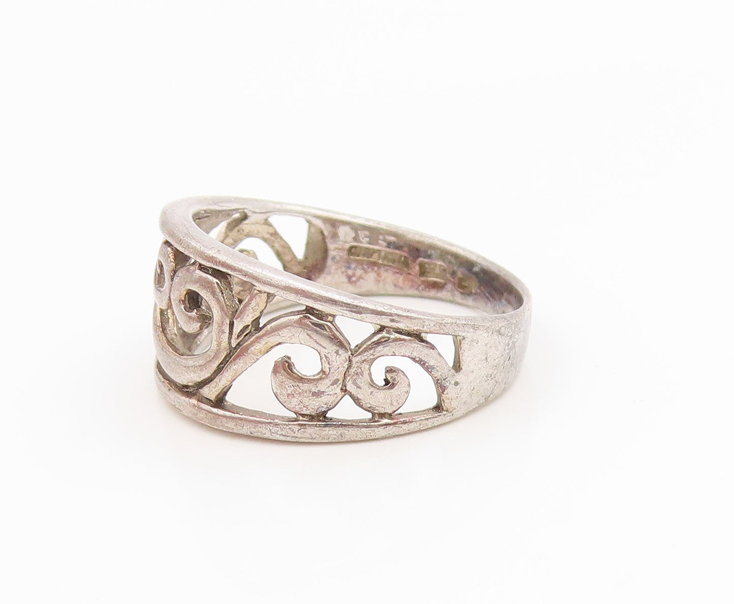 925 Sterling Silver Vintage Ring Modernist Open Scrollwork Band  Sz 8  RG36093