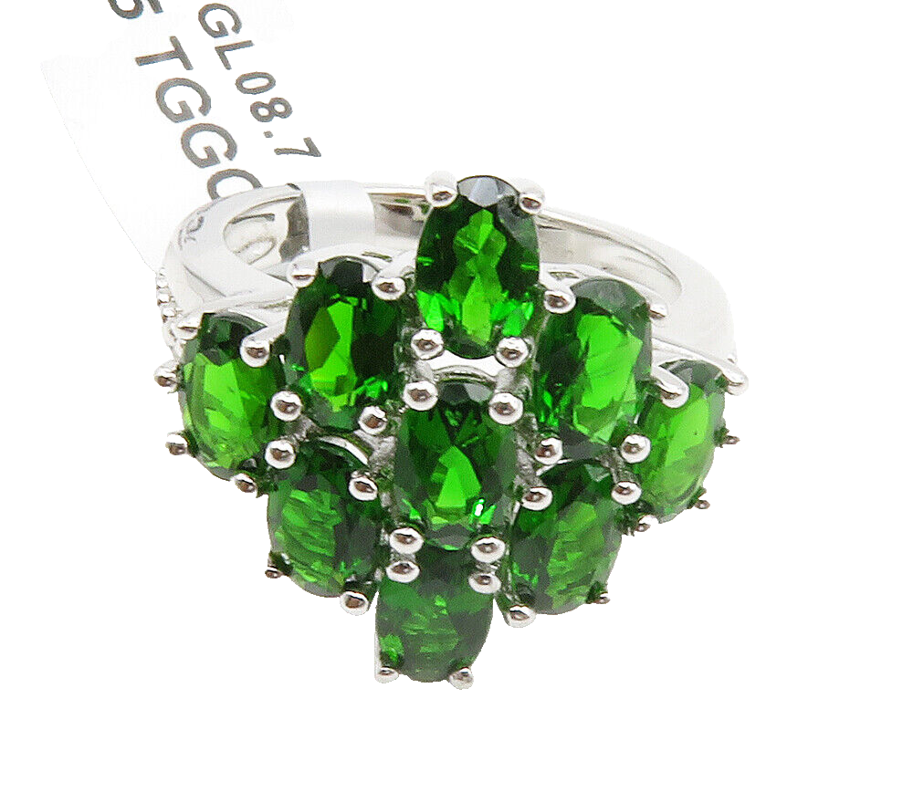 925 Sterling Silver  Green Topaz Cluster Shiny Cocktail Ring Sz 7  RG14904