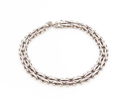 925 Sterling Silver Vintage Necklace Solid Modernist Biker Choker Heavy  NE4819