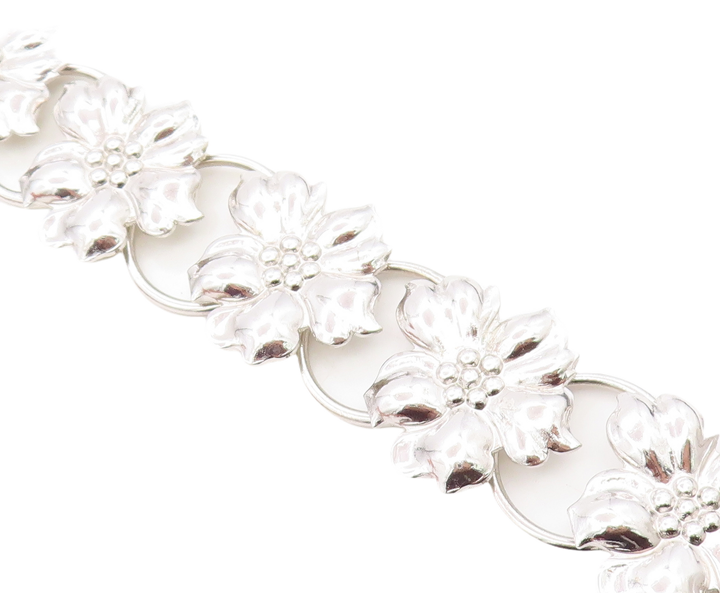 GOLDBERG KIRSCHMAN 925 Silver  Vintage Shiny Floral Chain Bracelet  BT3051