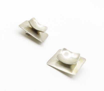 MEXICO 925 Silver  Vintage Modernist Square Non Pierce Drop Earrings  EG7780