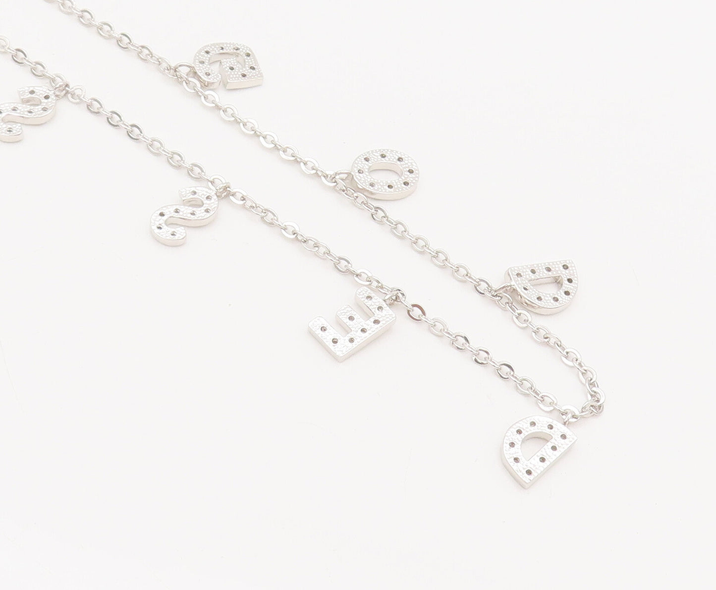 925 Sterling Silver  Vintage Dangling Letters Goddess CZ Necklace  NE4037