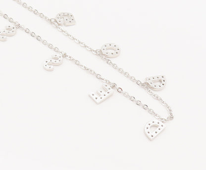 925 Sterling Silver  Vintage Dangling Letters Goddess CZ Necklace  NE4037