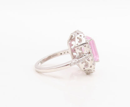 925 Sterling Silver Vintage Ring Rectangle Light Pink Halo White CZ Sz 7 RG30548