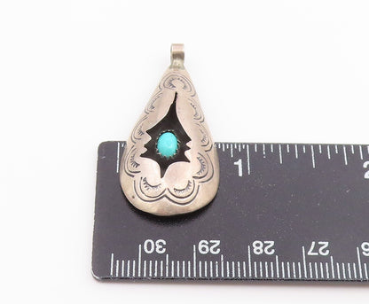 925 Sterling Silver Vintage Pendant NAVAJO Turquoise Shadow Box Teardrop PT26596