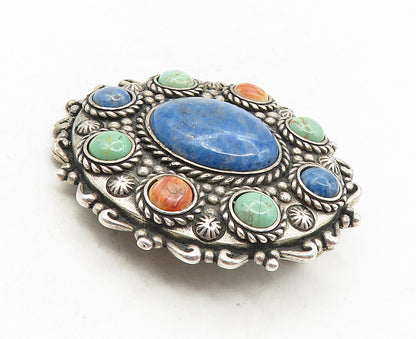 CAROLYN POLLACK RELIOS 925 Silver  Vintage Lapis Lazuli Brooch Pin  BP3573