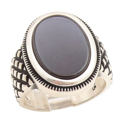 925 Sterling Silver Vintage Ring Cabochon Onyx Chunky Bold Band Sz 11.5 RG34799