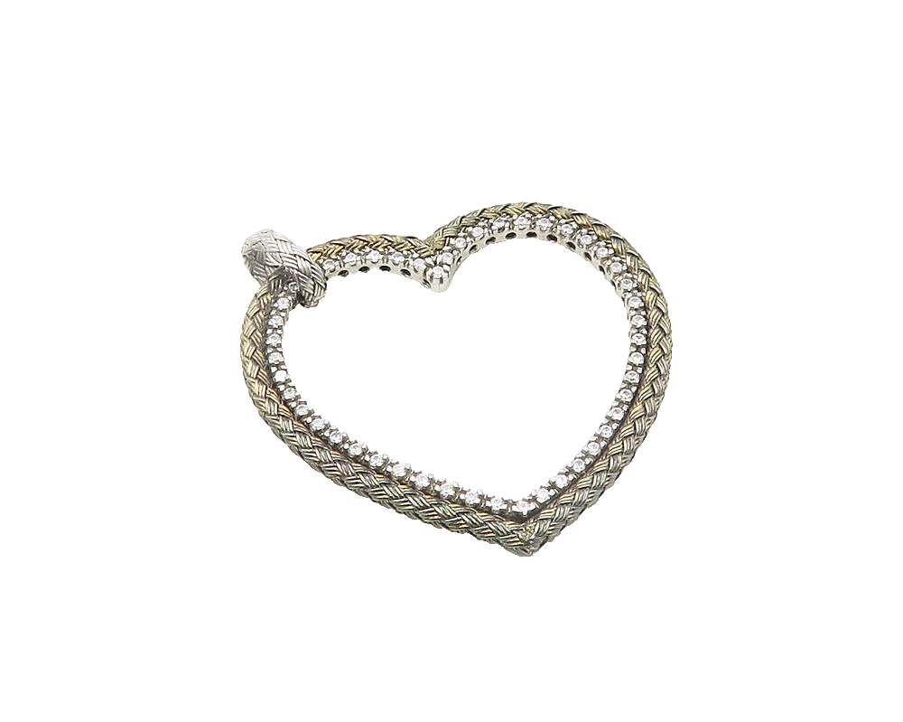 925 Sterling Silver   Vintage Cubic Zirconia Open Love Heart Pendant  PT14997