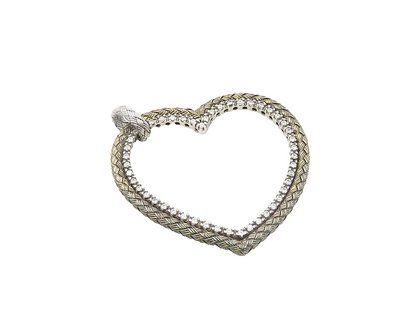 925 Sterling Silver   Vintage Cubic Zirconia Open Love Heart Pendant  PT14997