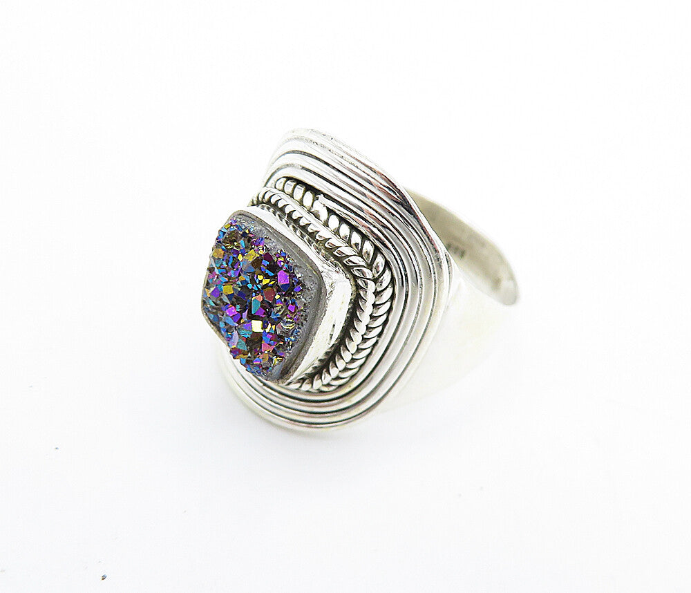 925 Sterling Silver Druzy Stone Polished Twist Cocktail Ring Sz 7 RG7915