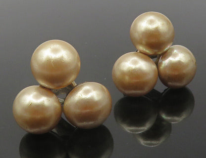 925 Sterling Silver  Vintage Golden Pearls Floral Non Pierce Earrings  EG6018