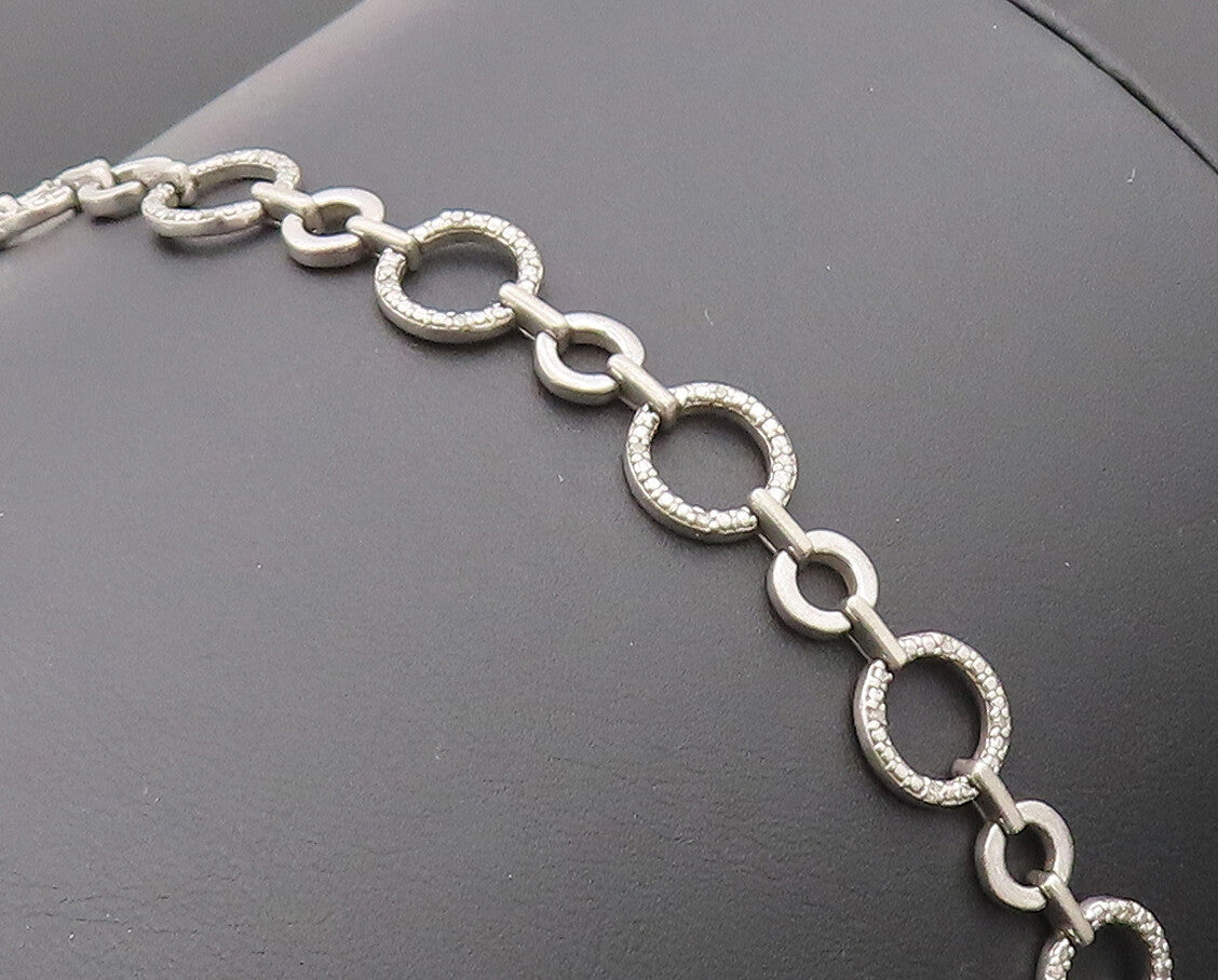 925 Sterling Silver Vintage Bracelet Real Diamonds Beaded Linked Rings  BT10209