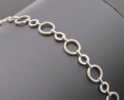 925 Sterling Silver Vintage Bracelet Real Diamonds Beaded Linked Rings  BT10209