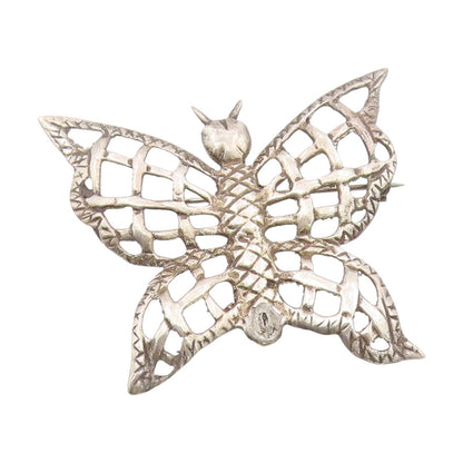 925 Sterling Silver Vintage Brooch Etched Openwork Butterfly Design Pin  BP12109