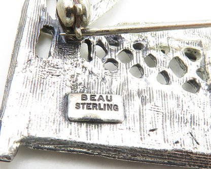 BEAU 925 Sterling Silver  Vintage Shiny Road Forest Scene Brooch Pin  BP3630