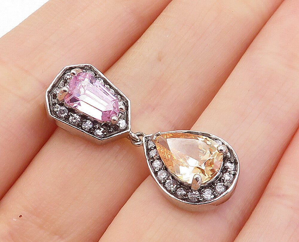 925 Sterling Silver  Vintage Cubic Zirconia & Topaz Linked Pendant  PT4719