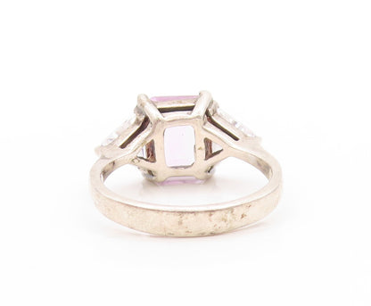 925 Sterling Silver Vintage Ring Rectangle Amethyst Triangle Topaz  Sz 8 RG32993