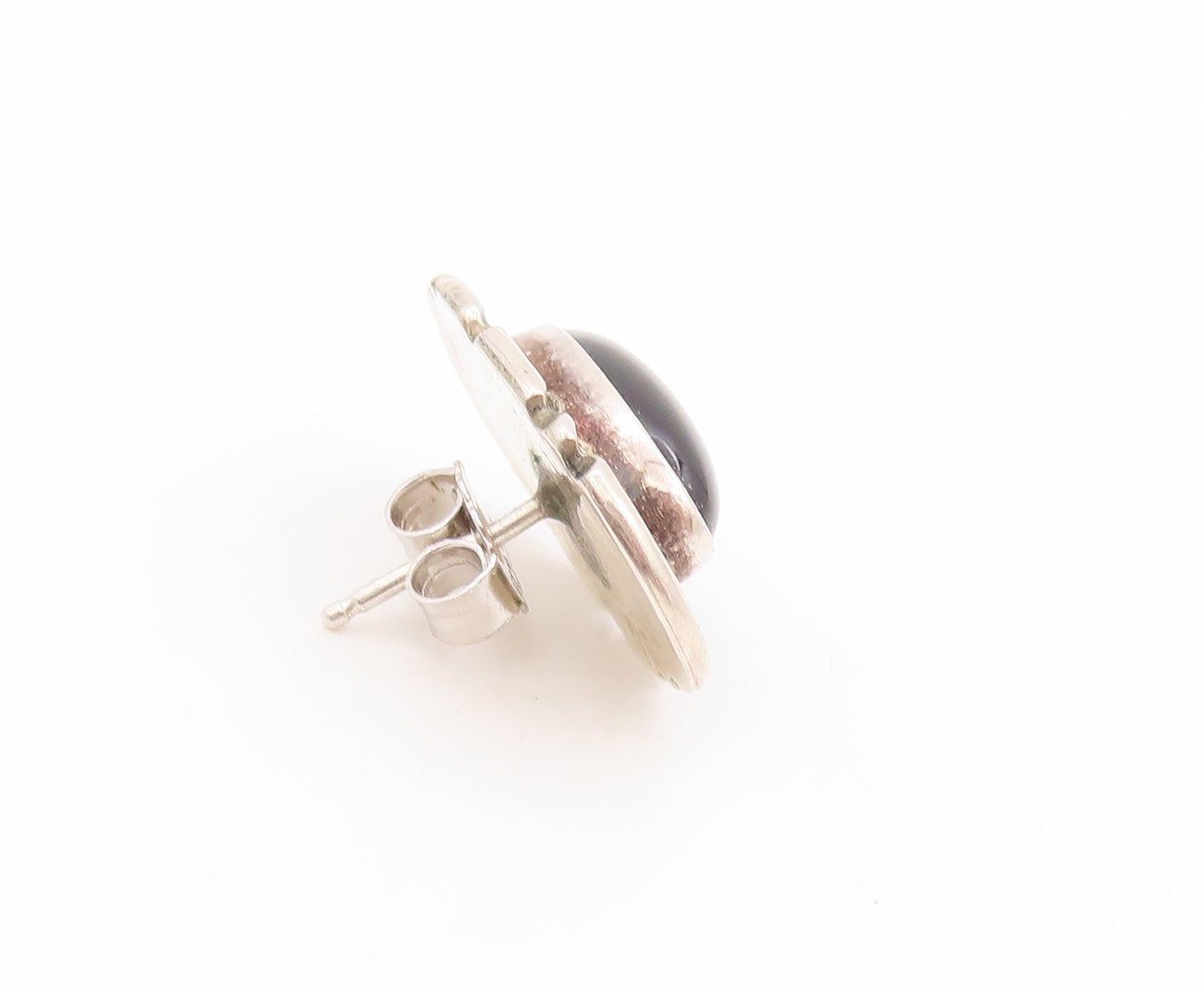 925 Sterling Silver Vintage Earrings NAVAJO Cabochon Onyx Bold Studs  EG14034