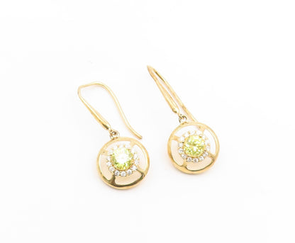 925 Sterling Silver Vintage Earrings Gold Plated Peridot Halo CZ Drop  EG14137
