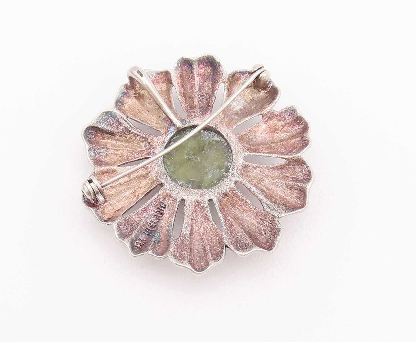 925 Sterling Silver Vintage Brooch Pin Ireland Connemara Marble Flower  BP10774