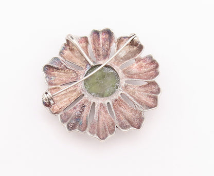 925 Sterling Silver Vintage Brooch Pin Ireland Connemara Marble Flower  BP10774