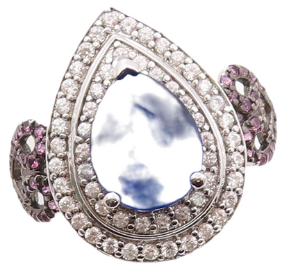 925 Sterling Silver Vintage Ring Drop Cut Sapphire Halo 2 Tone CZ  Sz 7  RG30839