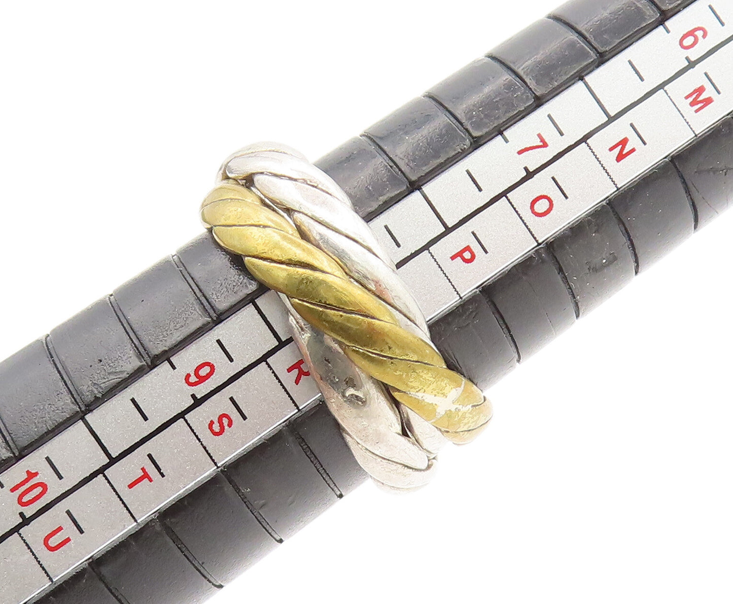MEXICO 925 Silver  Vintage Three Twisted Rope Connected Ring Sz 8.25  RG26915