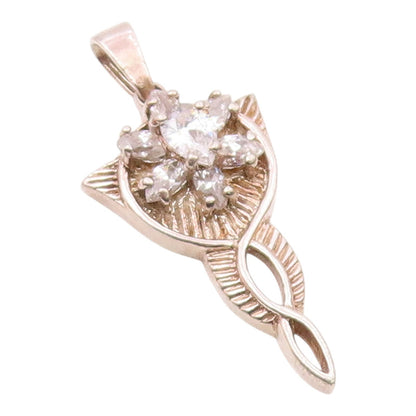 925 Silver  Vintage Fancy Cubic Zirconia Flower Twisted Drop Pendant  PT21666